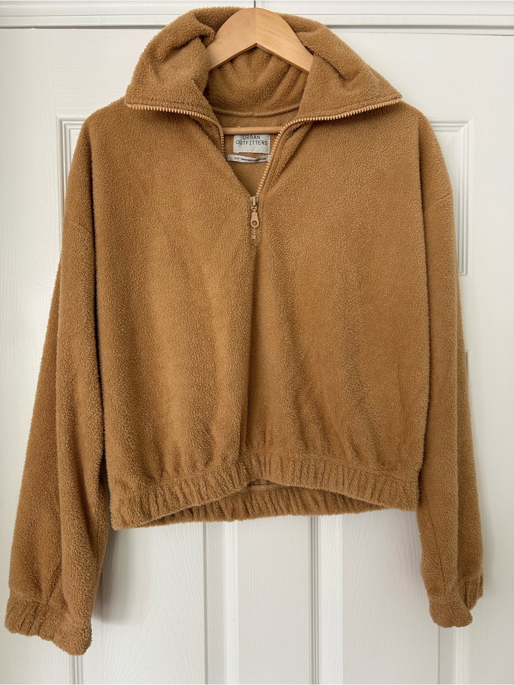 Urban Outfitters Camel Fleece Quarter-Zip Pullover